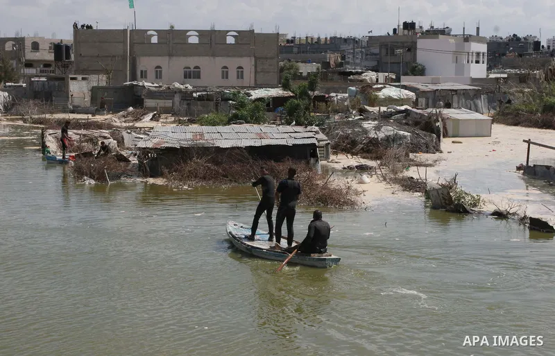 A general view of the flooded Bedouin village of Um Al-Nasr following the collapse of a sewer system in the northern Gaza Strip. At least five Palestinians were killed in flooding caused by the collapse of a sewer system...