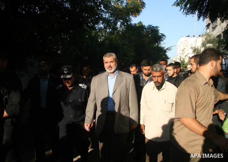 Former Hamas Prime Minister Ismail Haniya Participate in the funeral of Popular Resistance Committees Fighter Mohammed Hasouna in Gaza city in the west of Gaza City. Israel killed four Palestinian militants in an airstri...
