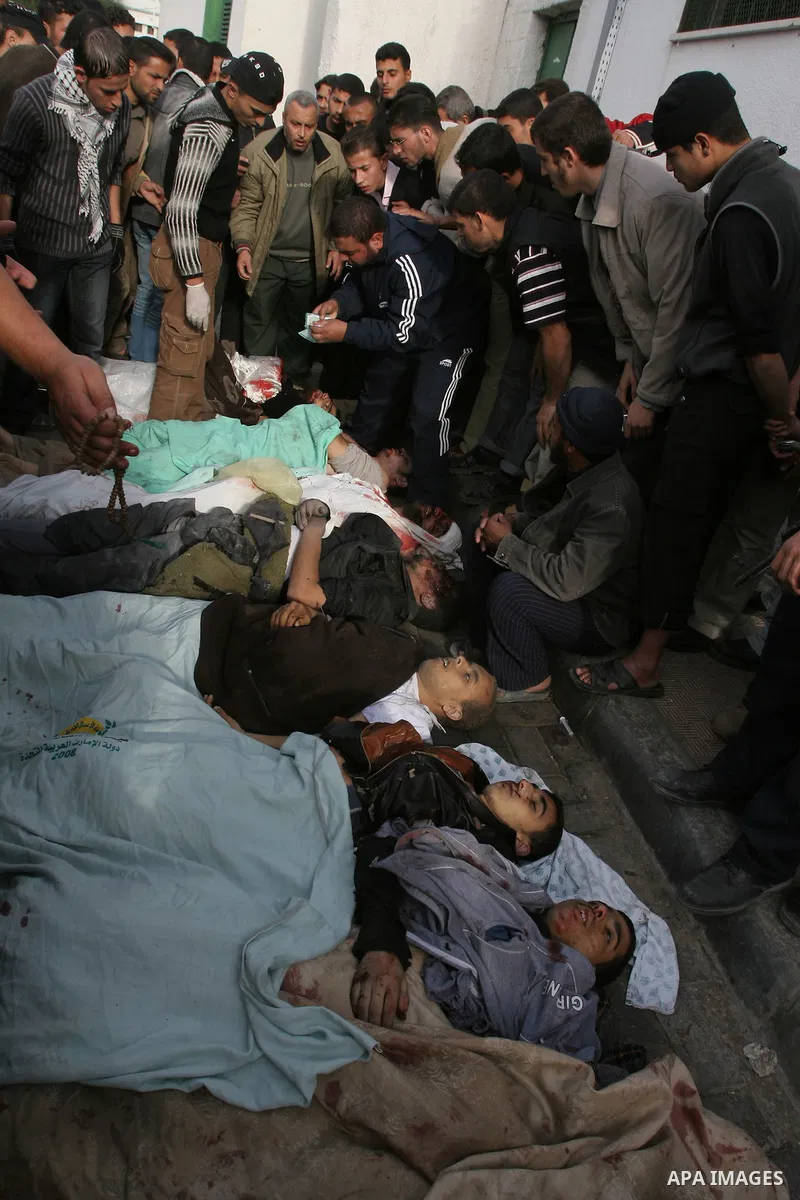 Bodies of Palestinians are seen at Shifa hospital in Gaza December 27, 2008. Israel's air force fired about 30 missiles at targets in the Gaza Strip on Saturday, destroying several Hamas police compounds and killing more...