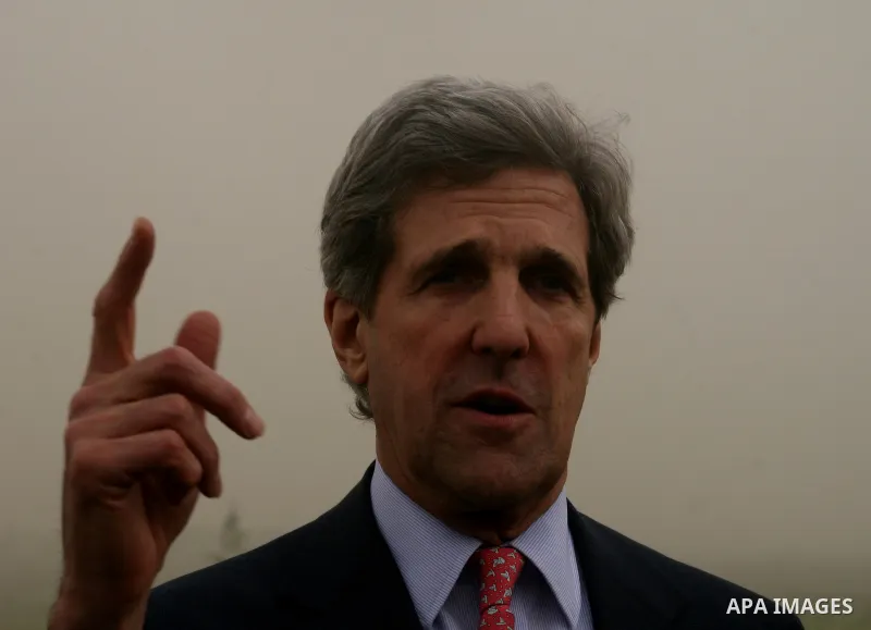 US Senator John Kerry visits on February 19, 2009 the destroyed American International School in Beit Lahia in the northern Gaza Strip, that was bombed during Israel's 22-day offensive on the Palestinain enclave. Kerry m...