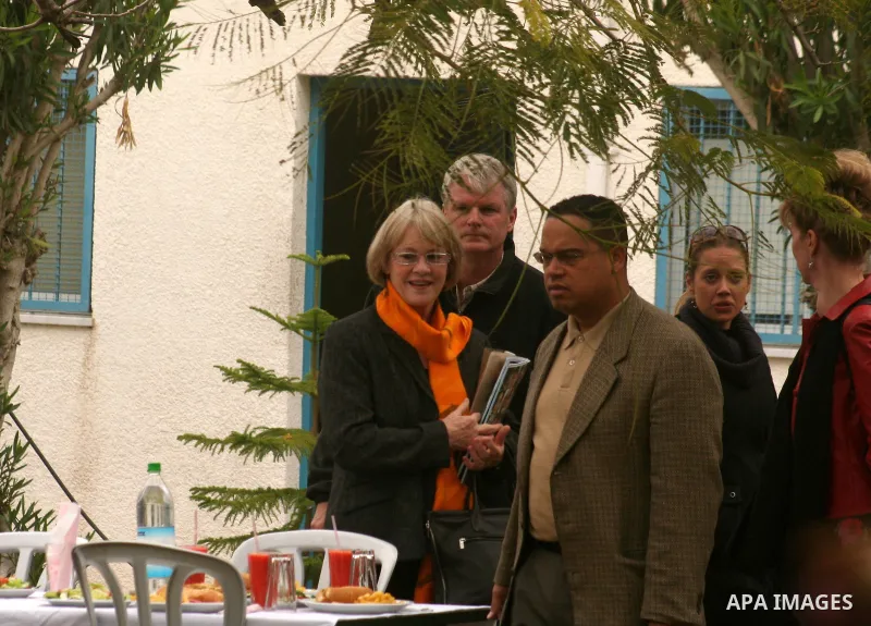S. Rep. Keith Ellison,D-Minn.,left and U.S. Rep. Brian Baird, D-Wash.,the UN Gaza City,Thursday, Feb .19, 2009 APAIMAGES PHOTO / Ashraf Amra