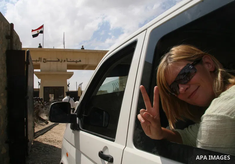 British journalist and peace activist Lauren Booth, sister-in-law of former British premier Tony Blair leaves gaza strip by Rafah crossing border after Israel refuses to let her leave the Palestinian territory she entere...