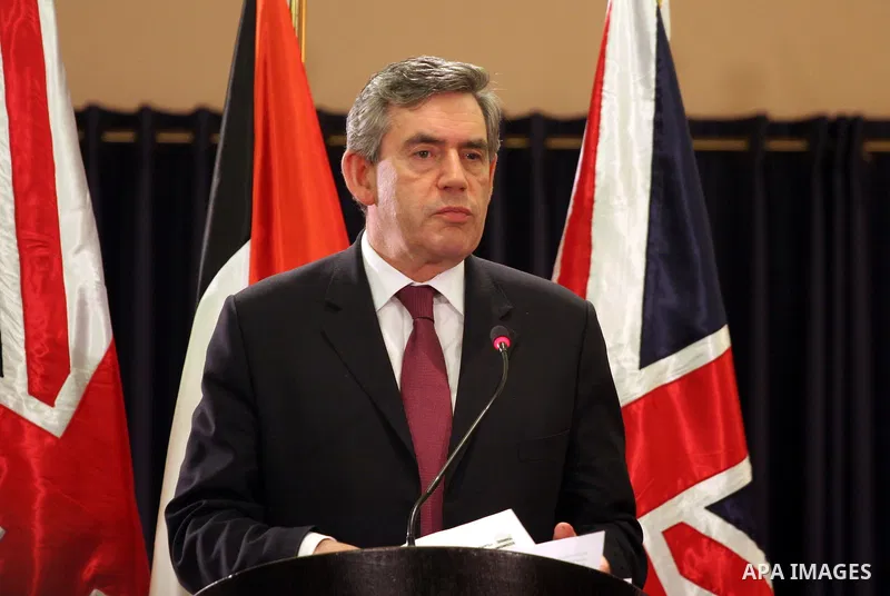 Britain's Prime Minister Gordon Brown and Palestinian President Mahmoud Abbas attend a joint news conference at the presidential palace in the West Bank City of Bethlehem.