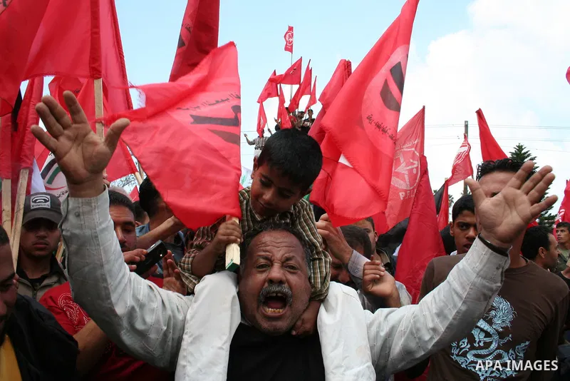 Palestinian workers take part in a protest against the lack of employment opportunities in Gaza City April 30, 2009, a day before World Labour Day APAIMAGES PHOTO / Ashraf Amra