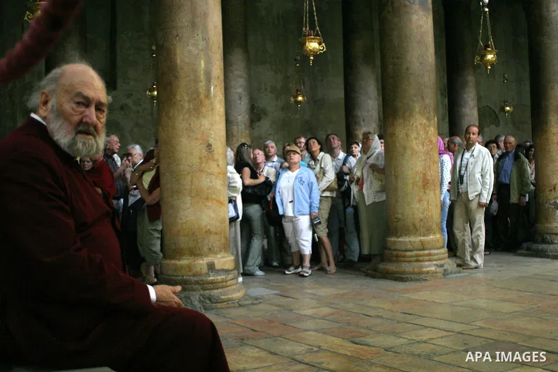 Christian pilgrims visit the Church of the Nativity, traditionally believed to be the birthplace of Jesus Christ, in the West Bank city of Bethlehem, 10 May 2009. Pope Benedict XVI on Sunday urged Middle East Christians...