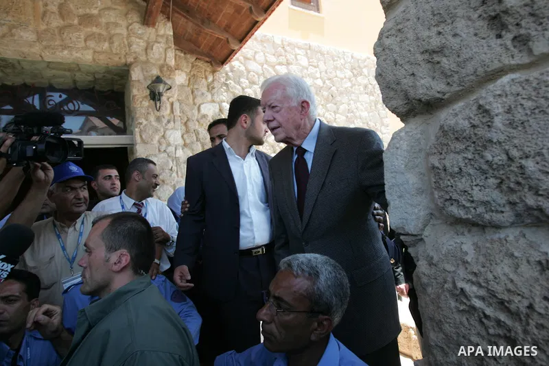 Former US President Jimmy Carter during his visit to Gaza Strip on, 16 June 2009. Carter, the highest-ranking former diplomat to hold talks with Hamas in Gaza, is scheduled to meet de-facto Prime Minister Ismail Haniya a...