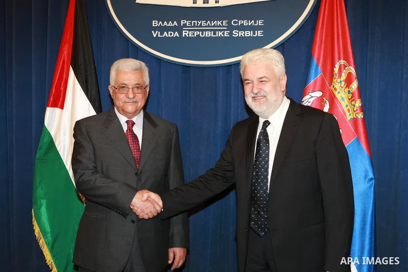President Mahmoud Abbas during a meeting with the Prime Minister of Serbia Mirko Tesfetkovic in Serbia, on July 8, 2009 photo by thaer ganaim