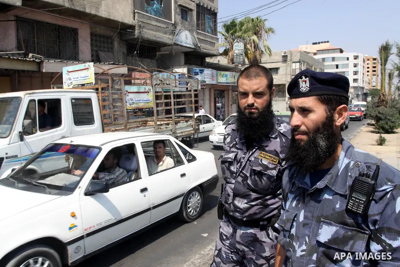 Hamas policemen patrol a street in Gaza City on September 3, 2009. A tiny Islamist group called Jund Ansar Al-Jihad wal Sunna -- The Soldiers of the Partisans of Jihad and the Tradition of the Prophet -- claimed responsi...