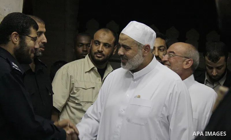 A Palestinian prime minister of Hamas Ismail Haniya Attends the Tarraweh prayers during the Islamic holy month Ramadan at a mosque in Deir al-Balah central Gaza strip on Sep 12, 2009. Photo by Ashraf amra