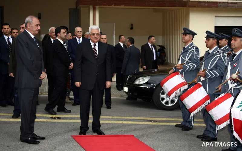 Palestinian President Mahmoud Abbas (Abu Mazen) meets with Lebanese Parliament Speaker Nabih Berri in Beirut on Dec 7,2007. Photo by Omar Rashidi