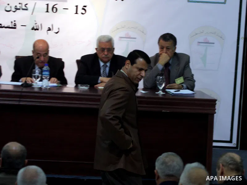 Palestinian senior Fatah official Mohammed Dahlan attends the Palestinian Liberation Organization (PLO) n the West Bank town of Ramallah, 15 December 2009. Palestinian President Mahmoud Abbas reiterated 15 December his d...