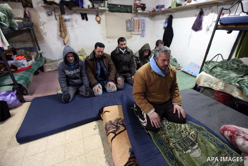 Palestinian Hamas pray in their cell at Hebron Prison in the West Bank city of Hebron, 25 January 2010. Palestinian security forces have stopped torturing Hamas prisoners on 25 January, ending two years of systematically...