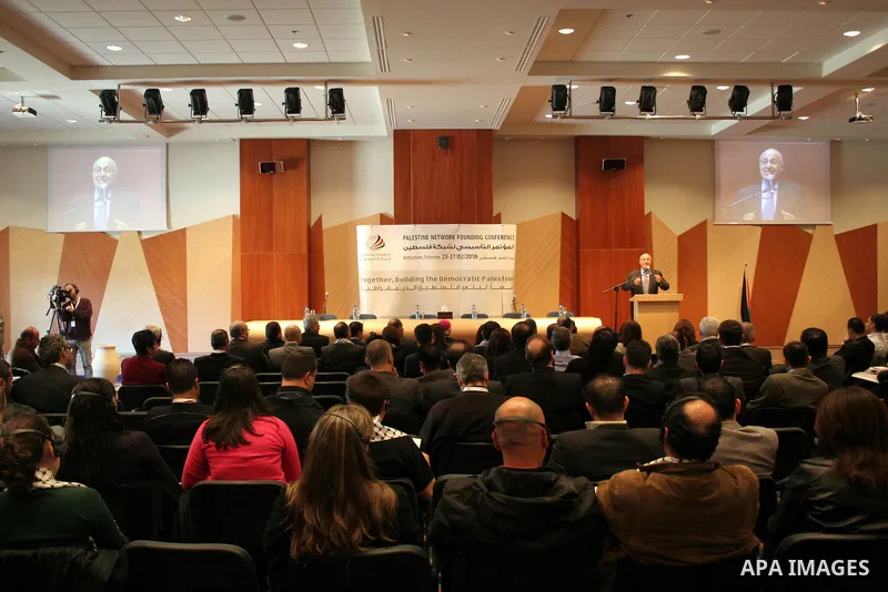 Senior Fatah official Nabil Shaath delivers speech during the Palestinian Network Founding Conference in the Convention palace in the West Bank city of Bethlehen February 23,2010. Photo by Najeh Hashlamoun