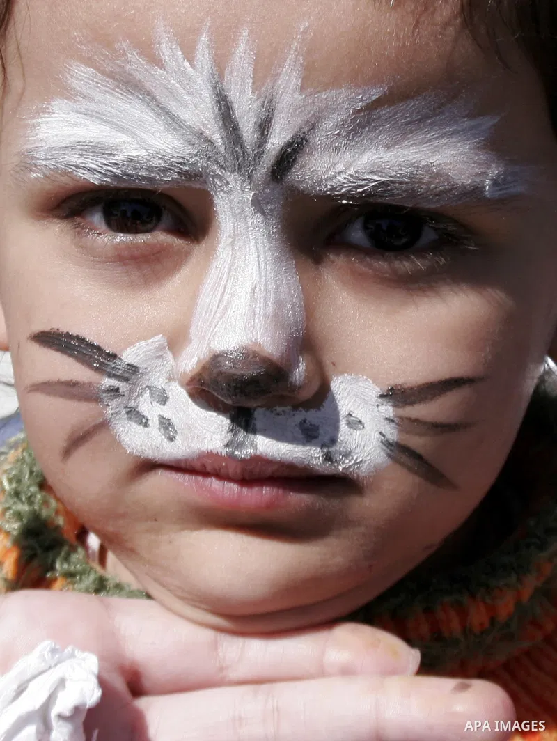 Palestinian girl paints her face with drawings to mark the anniversary of Mother's Day in Gaza city on March 21,2010. Photo by Yousef Deeb