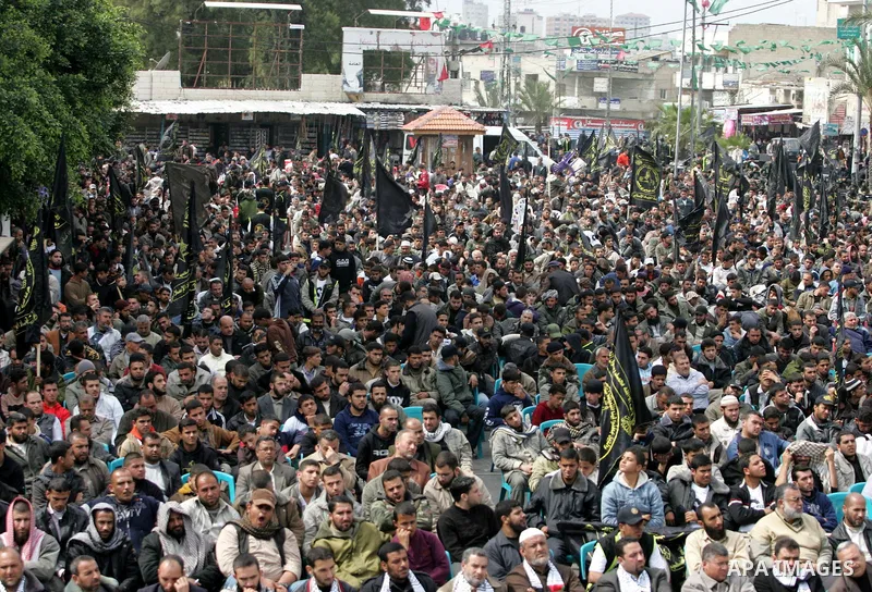 Palestinian Islamic Jihad supporters stage a protest demonstration in Gaza City, Gaza Strip on 27 March 2010. The demonstration came one day after two Israeli soldiers were killed in clashes in the Gaza Strip. Photo by M...