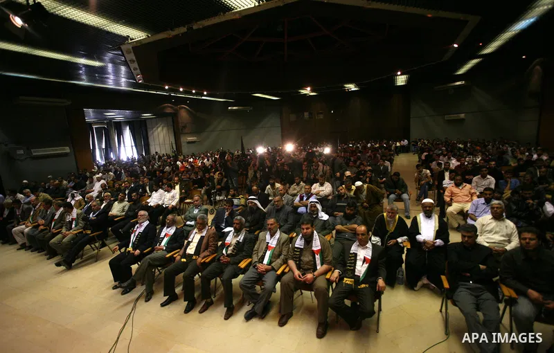 Palestinians attend conference on Prisoner Day in Gaza City on April 17, 2010 to demand the release of Palestinian prisoners held in Israeli jails. More than 7,000 Palestinians, including 270 who are under the age of 18,...