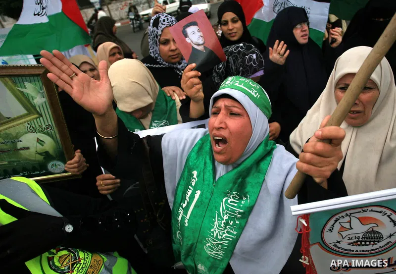 Palestinian Hamas supporters take part in a protest in Gaza City April 22, 2010, calling for the release of Palestinian prisoners from Israeli jails. According to Waed, the Palestinian Prisoners Association, about 7,500...