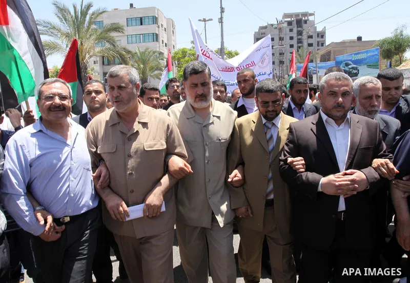 Palestinian factions leaders attend a Nakba rally in Gaza City May 15, 2010. Palestinians mark "Nakba" (Catastrophe) on May 15 to commemorate the time when hundreds of thousands of Palestinians were expelled or fled from...