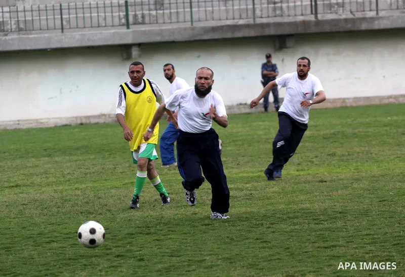 Palestinian released prisoners take part in a football match in Gaza City on May 18,2010.. Photo by Mohammed Asad