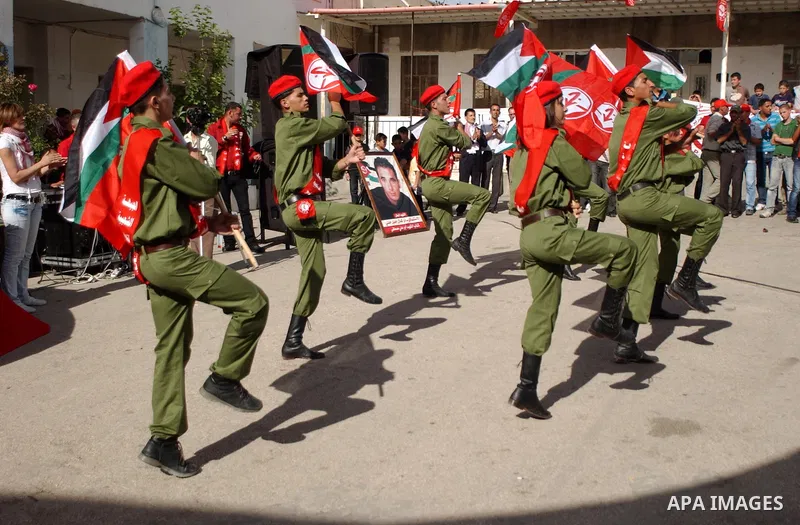 Palestinian supporters of the Popular Front for the Liberation of Palestine take part in a rally calling for release the prisoners from Israeli jails in Beit Fourik village near the West Bank city of Nablus on May 21, 20...