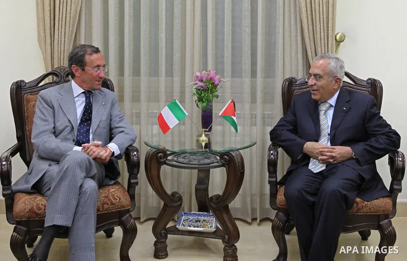 Palestinian Prime Minister Salam Fayyad during his meeting with the President of the chamber of deputies of the Italian Parliament, Gianfranco Fini on June 24, 2010. Photo by Mustafa Abu Dayeh / Pool