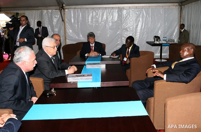 Palestinian President Mahmoud Abbas (Abu Mazen) during his meeting with Ugandan President Yoweri Museveni in Uganda on July 25,2010. Photo by Thaer Ganaim