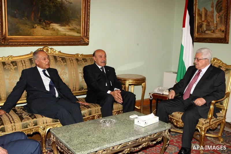 Palestinian President Mahmoud Abbas (Abu Mazen) during a meeting with the Minister Omar Suleiman and the Egyptian Foreign Minister, Ahmed Abul Gheit in the Egyptian capital of Cairo on July 29,2010. Photo by Thaer Ganaim