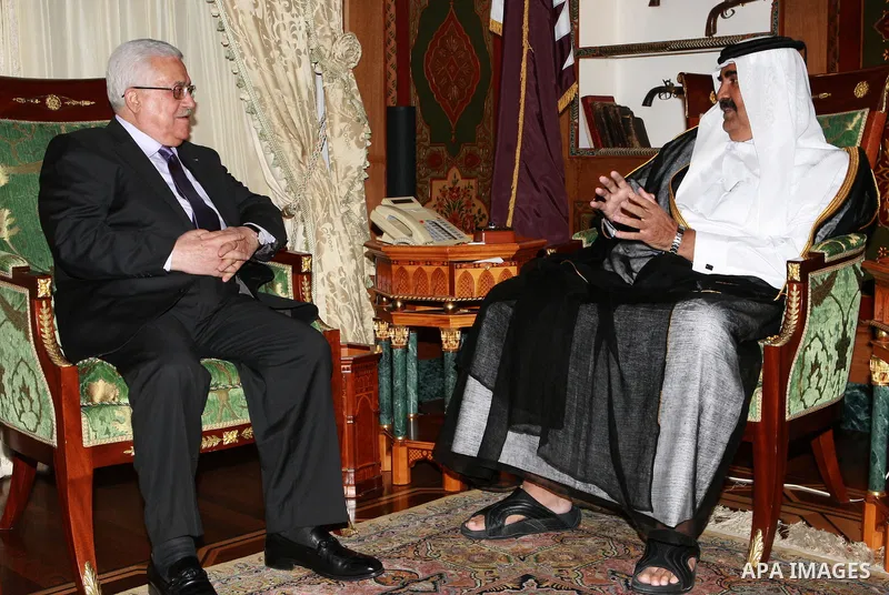 Palestinian President Mahmoud Abbas (Abu Mazen) during a meeting with the Emir of Qatar, Sheikh Hamad bin Khalifa Al-Thani in Doha on August 13,2010. Photo by Thaer Ganaim