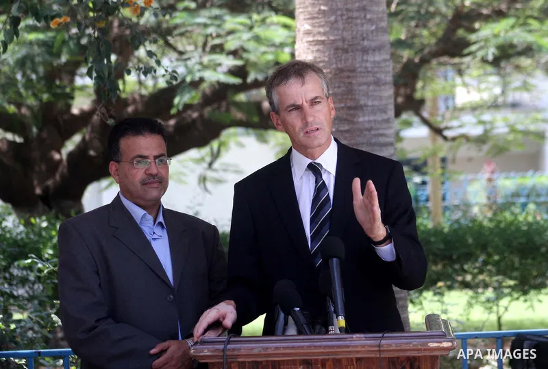 Norway's Foreign Minister Jonas Gahr Stoere speaks to the media during a news conference at the U.N. Relief and Works Agency (UNRWA) headquarters in Gaza City August 16, 2010. The Palestinian Authority's budget is in the...
