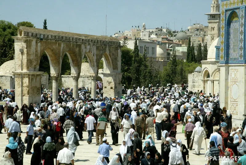 Muslims pray in front of the Dome of the Rock on the compound known to Muslims as al-Haram al-Sharif and to Jews as Temple Mount during the final Friday of the holy month of Ramadan in Jerusalem's Old City September 3, 2...
