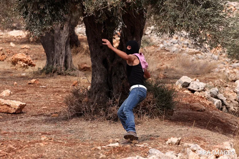A Palestinian youth hurls stones at Israeli forces during the clashes following a weekly demonstration against Israel's separation barrier in the West Bank village of Bilin, near Ramallah, on Oct. 8, 2010. Photo by Eyad...