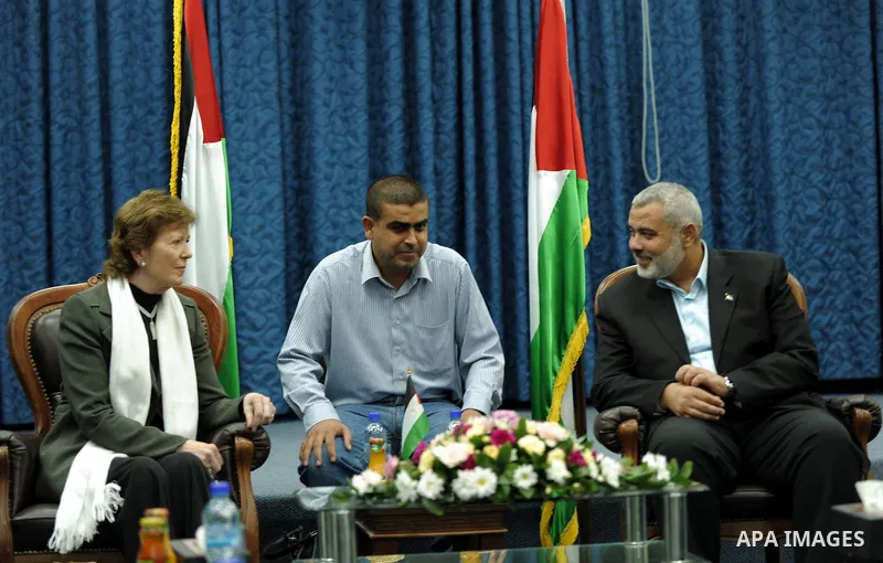Palestinian Prime Minister in Gaza Strip , Ismail Haniya meets with delegates of The Elders group of retired prominent world figures, former Irish president Mary Robinson , Indian activist Ela Bhatt and former UN envoy L...
