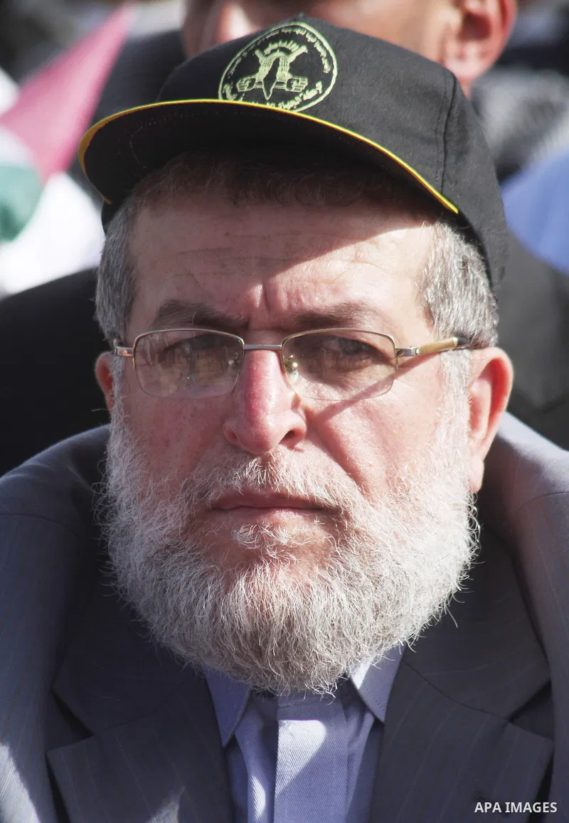 The Islamic Jihad leader ,Nafez Azzam attends a rally to mark the 23rd anniversary of the establishment of the Islamic Jihad movement and the assassination of the founder of their movement Fathi Shiqaqi , in Gaza city on...