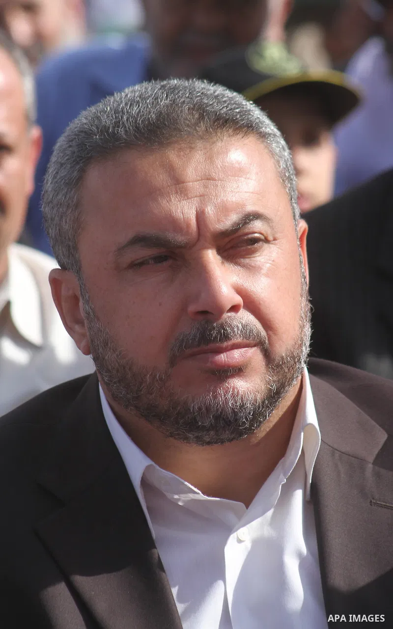 Hamas leader , Ismail Radwan attends a rally to mark the 23rd anniversary of the establishment of the Islamic Jihad movement and the assassination of the founder of their movement Fathi Shiqaqi , in Gaza city on Oct. 29,...