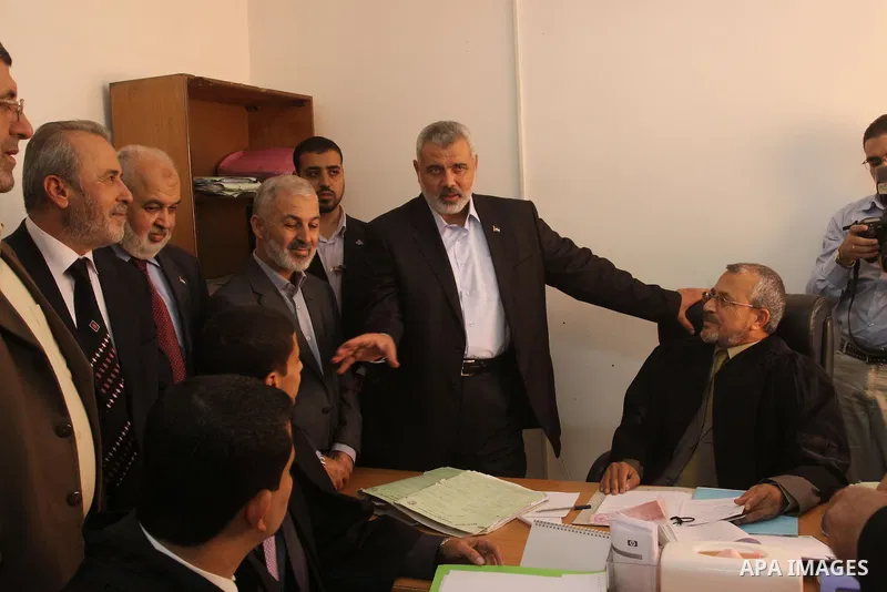 Palestinian Prime Minister in Gaza Strip , Ismail Haniyeh during a visit to courts complex , in Gaza City on Oct. 31,2010 . Photo by Mohammed Asad