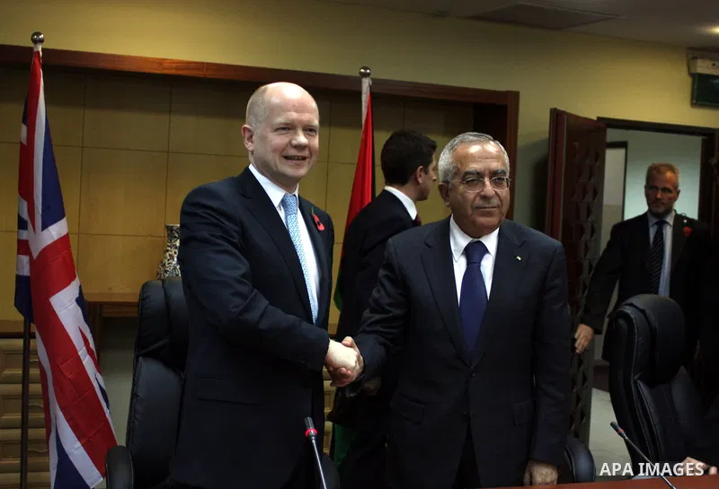Palestinian Prime Minister Salam Fayyad during his meeting with the Secretary of State for Foreign &Commonwealth Affairs-UK, William Hague in the West Bank city of Ramallah on Nov. 3,2010. Photo by Issam Rimawi
