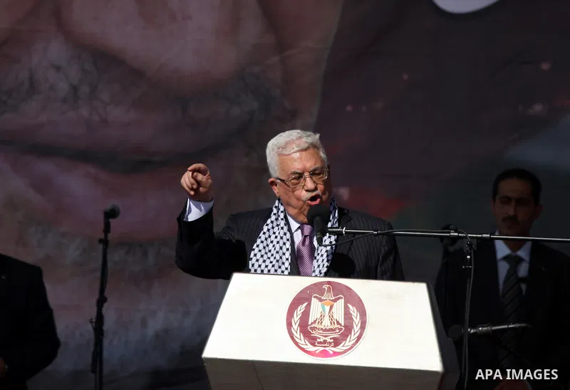 Palestinian President Mahmoud Abbas attends the sixth anniversary of the death of the Late Palestinian leader Yasser Arafat, on 11 November 2010, next to Arafat's grave in the West bank town of Ramallah. Arafat, who spea...