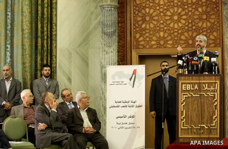 Palestinian Hamas leader Khaled Meshaal , during a conference of the National Commission for protection of the Palestinians rights , In Damascus on Nov. 27,2010. Photo by STR