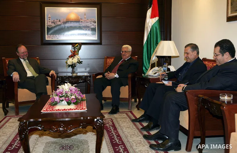Palestinian President Mahmoud Abbas (Abu Mazen) during his meeting with the British Consul-General, Vincent Fein in the West Bank city of Ramallah on Nov. 28,2010. Photo by Thaer Ganaim