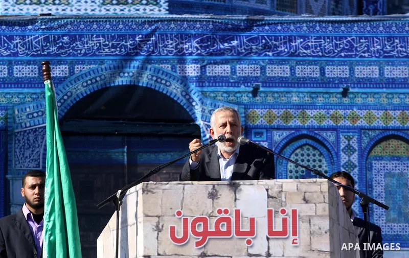 Palestinian Jihad Islamic leader, Mohammed Al-Hindi speaks during a Hamas rally in Gaza City December 14, 2010. The rally marks the 23rd anniversary of the founding of the Hamas movement. Photo by Mohammed Asad