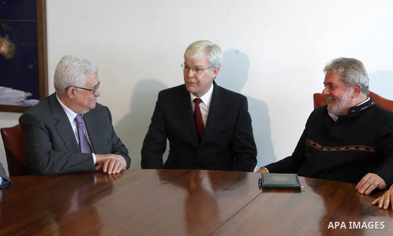 Palestinian President Mahmoud Abbas (Abu Mazen) during a meeting with Brazilian President Luna, In Brasilia on Dec. 31, 2010. Photo by Thaer Ganaim