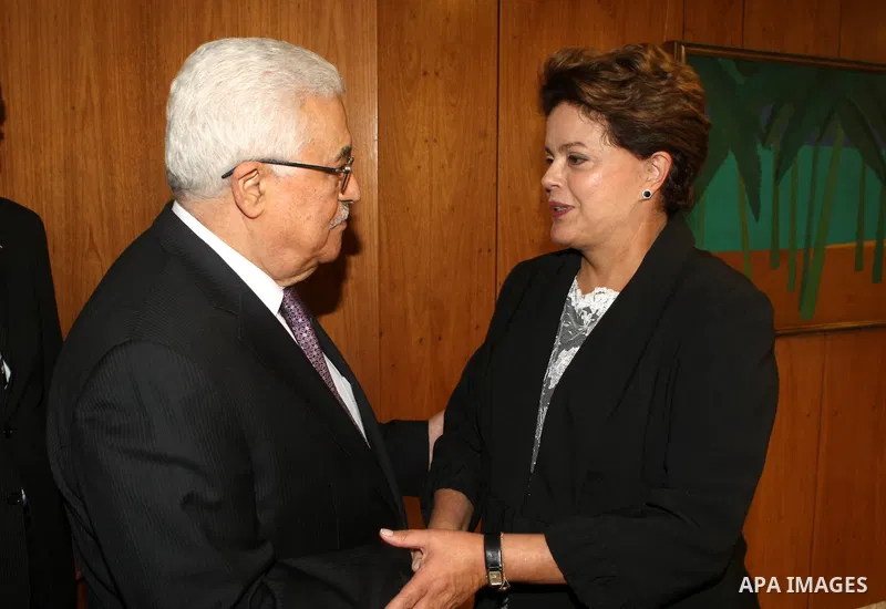 Palestinian President Mahmoud Abbas during a meeting with the new President of Brazil, Dilma Rousseff in Brazil capital of Brasilia on Jan. 2,2011. Photo by Thaer Ganaim