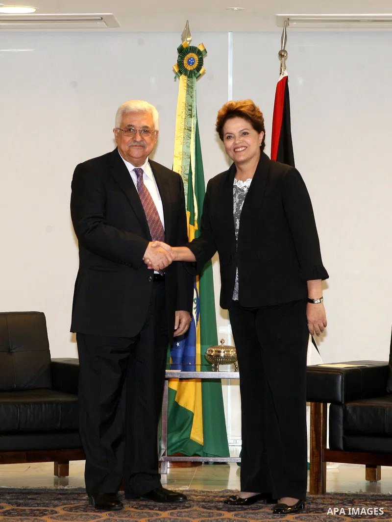 Palestinian President Mahmoud Abbas during a meeting with the new President of Brazil, Dilma Rousseff in Brazil capital of Brasilia on Jan. 2,2011. Photo by Thaer Ganaim