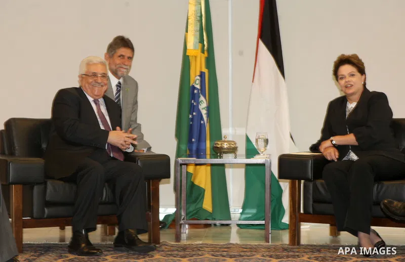 Palestinian President Mahmoud Abbas during a meeting with the new President of Brazil, Dilma Rousseff in Brazil capital of Brasilia on Jan. 2,2011. Photo by Thaer Ganaim