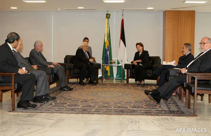 Palestinian President Mahmoud Abbas during a meeting with the new President of Brazil, Dilma Rousseff in Brazil capital of Brasilia on Jan. 2,2011. Photo by Thaer Ganaim