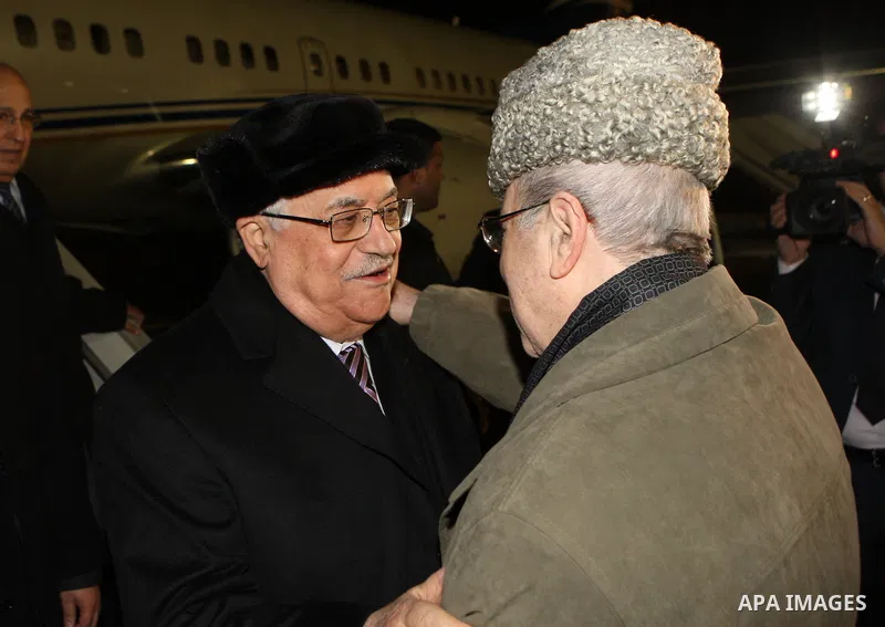 Palestinian President Mahmoud Abbas is received by Farouk al-Kaddoumi Secretary-General of Fatah's central committee and PLO's political department in Tunisia as he arrives in Tunis, Tunisia on January 3, 2011. Photo by...