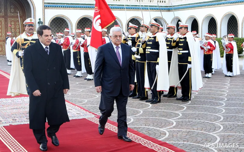 Palestinian President Mahmoud Abbas during a meeting with Tunisian President, Zine El Abidine Ben Ali in Tunis on Jan. 3,2011. Photo by Thaer Ganaim