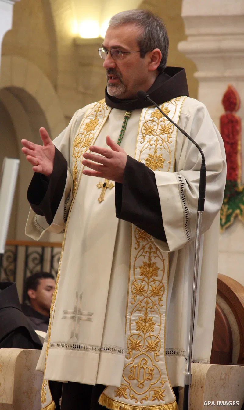 The Christian Custodian of the Holy Land, Pierbattista Pizzaballa of the Franciscan order, visits the Church of St. Catherine in the West Bank town of Bethlehem January 5, 2011. Photo by Najeh Hashlamoun
