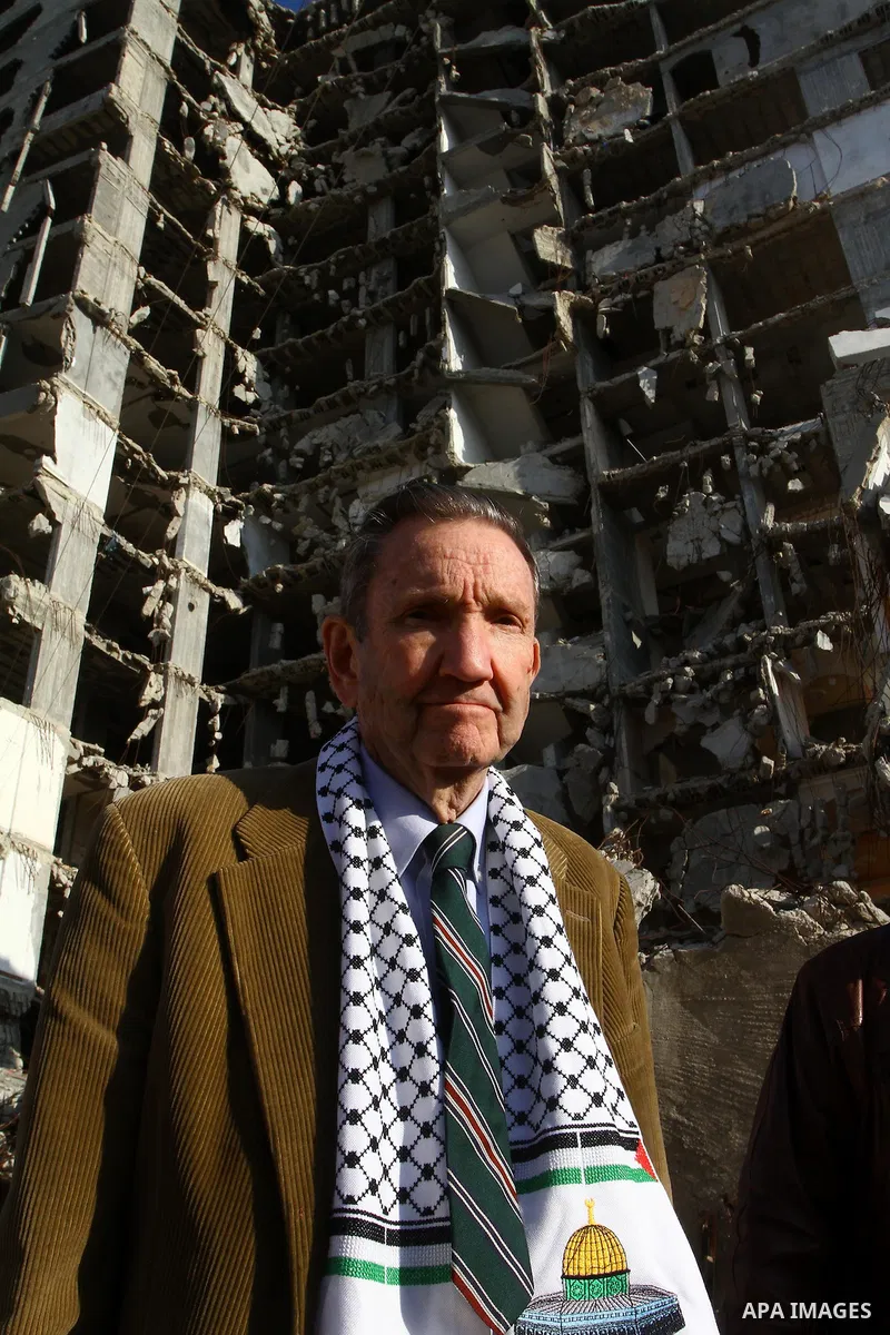 Former US Attorney General Ramsey Clark visits the ministries headquarters which destroyed by Israeli airplane, in Gaza City on Jan. 5, 2011. An unofficial American delegation headed by former US Attorney General Ramsey...