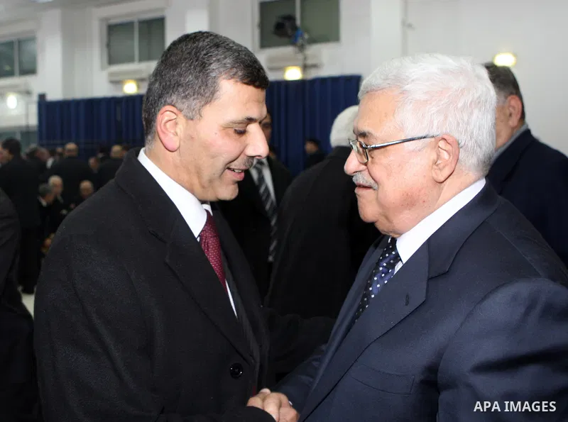 Palestinian President Mahmoud Abbas during the reception of his people, the clergy, Christians, Muslims, Druze, consuls, head of the Islamic movement, Sheikh Raed Salah, legislator from Hamas, and the peace delegation of...